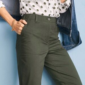 NWT High Waist Patch Pocket Crop Talbots Size 10P Olive Straight Leg 23" Inseam